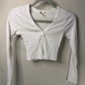 Bozzolo White Ribbed V-Neck Crop Top